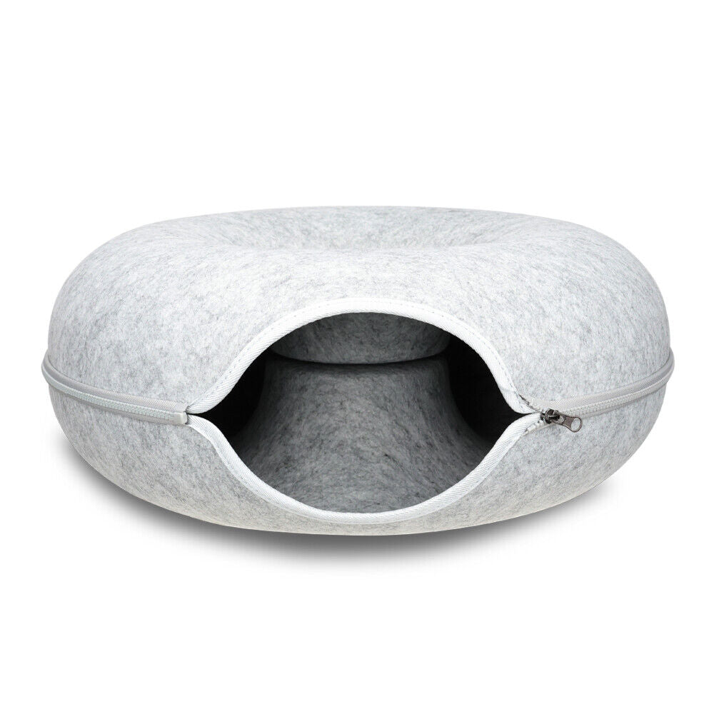 Large Light Grey | Cozy Pet Cave & Play Tunnel - Felt Cat Tunnel Bed